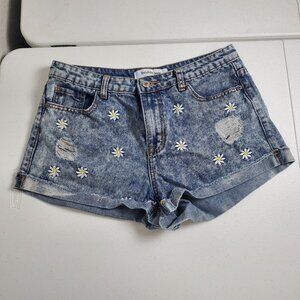 Roly Poly Jeans Shorts Denim Floral Embroidery Distressed Juniors Size 13